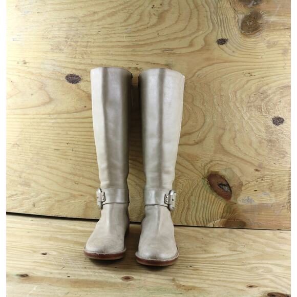 Fossil Boots Womens 6 White Cement Big Buckle Riding Equestrian Tall Zip - Picture 2 of 10